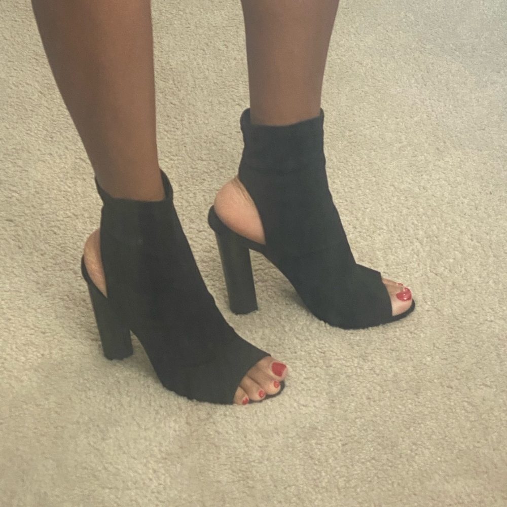 Black Open Toe Sock Block Heel - Picture 3 of 4